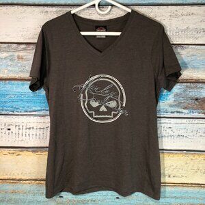 Harley Davidson Badlands Wall SD Dark Gray V-Neck T-Shirt Womens XL Biker USA
